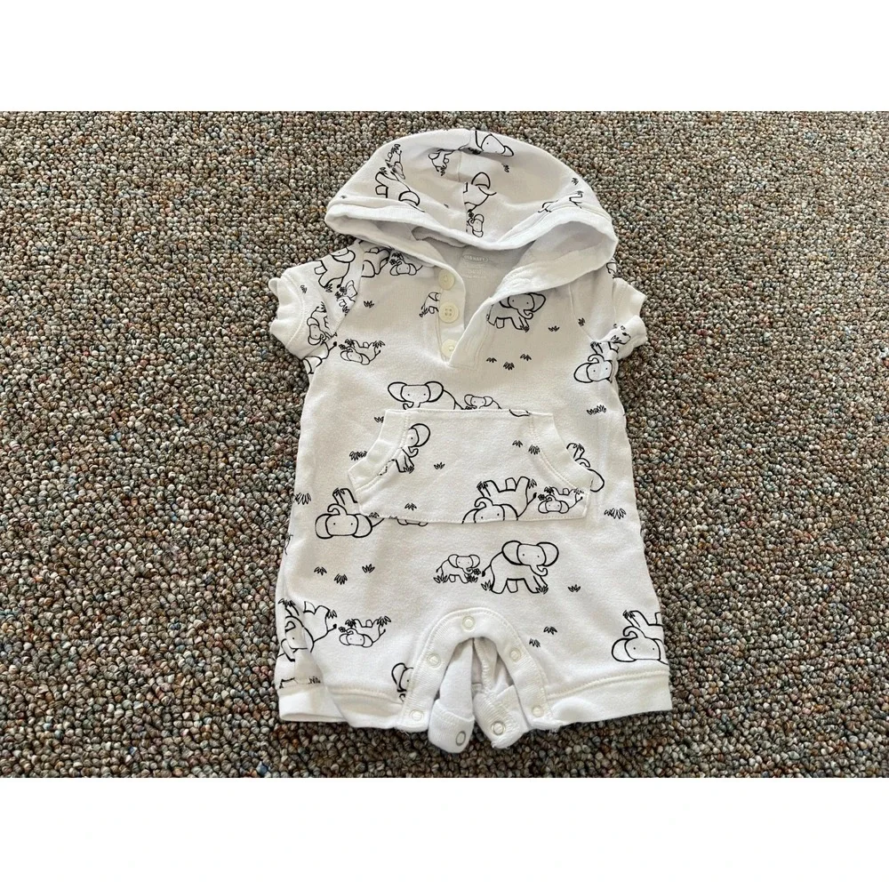 Old Navy Hooded Boys Elephant Shortie Romper 0-3M